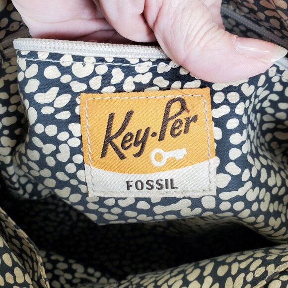 Fossil Key-Per Orange Canvas Tote Shoulder Bag Geometric Print - Picture 9 of 10